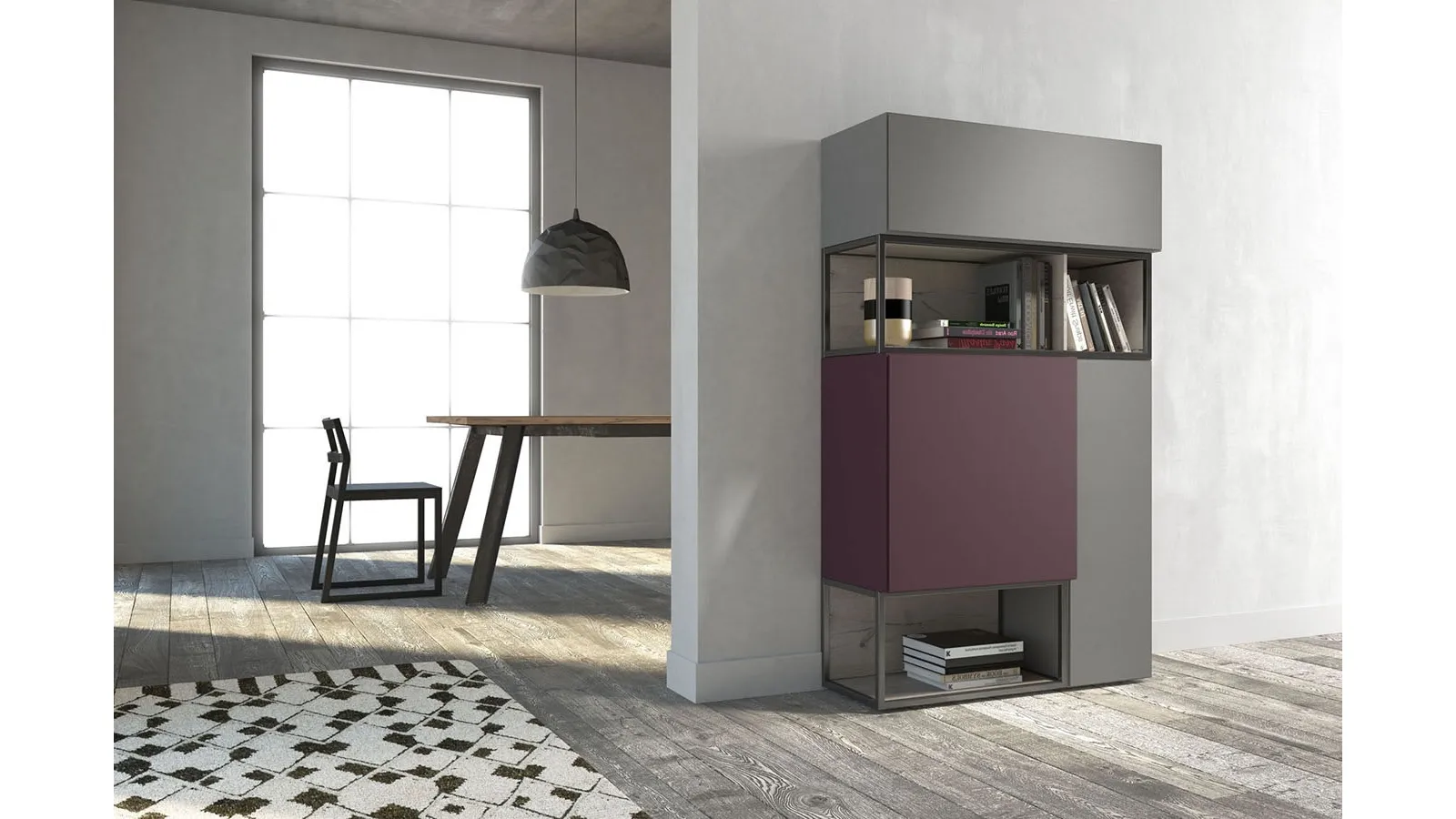 Tall Madia Rebel MR 01 in matte cement and gentian lacquer by Fimar