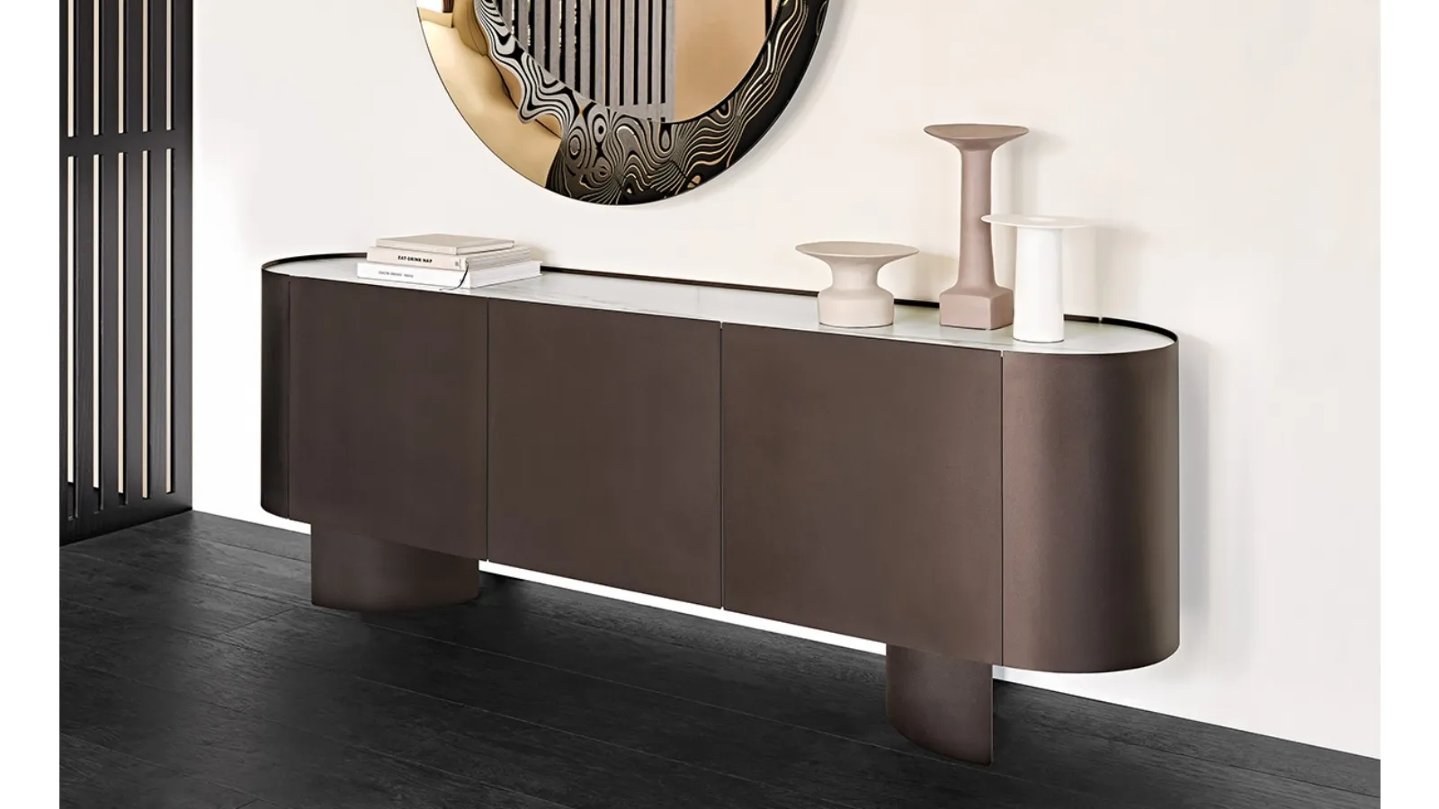 Madia Savoy in wood with metal-clad doors by Cattelan Italia