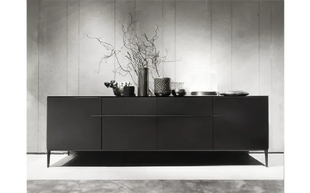 Madia Side in matte lacquer with four doors and acrylic stone top by Alivar