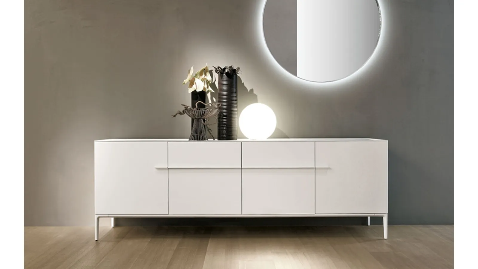Madia Side in matte white lacquer with an acrylic stone top by Alivar