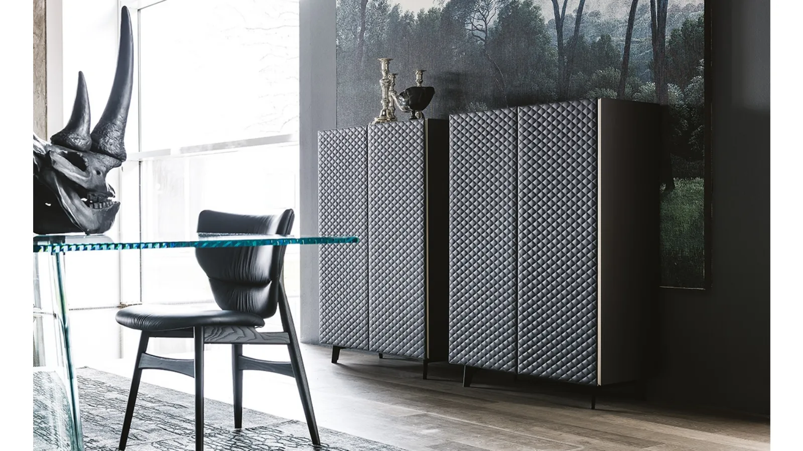 Tiffany wooden sideboard with quilted leather doors by Cattelan Italia