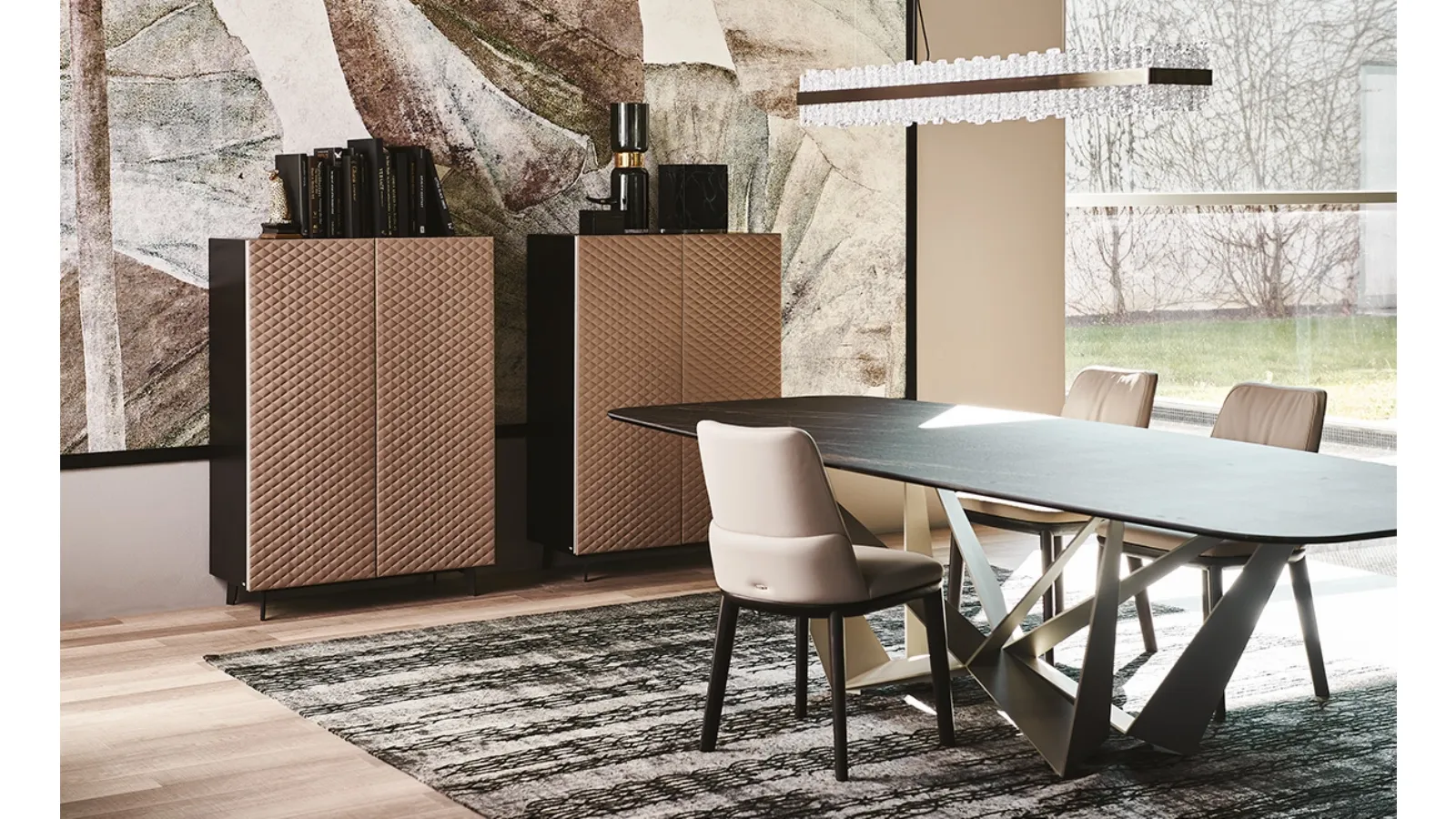 Tiffany wooden sideboard with quilted leather doors by Cattelan Italia