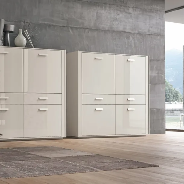 Tall Madia with a glossy white lacquered finish by Alivar