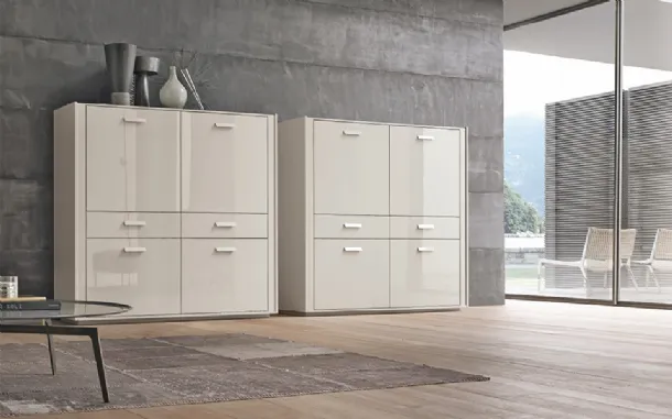 Tall Madia with a glossy white lacquered finish by Alivar