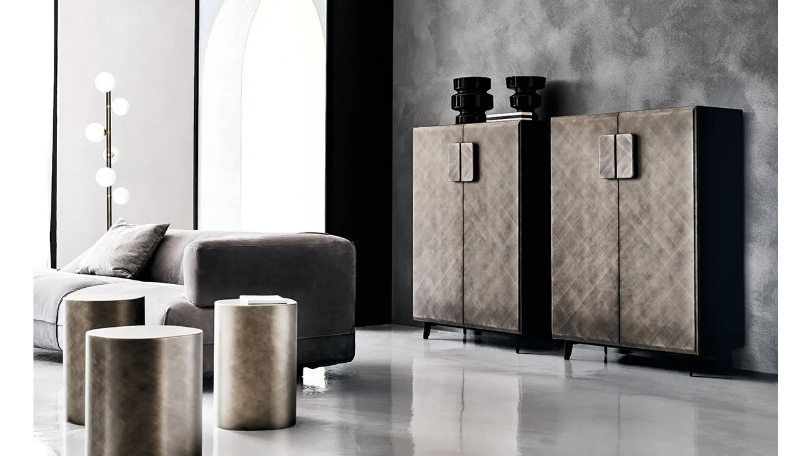 Wooden sideboard with doors in Brushed Grey Tudor finish by Cattelan Italia