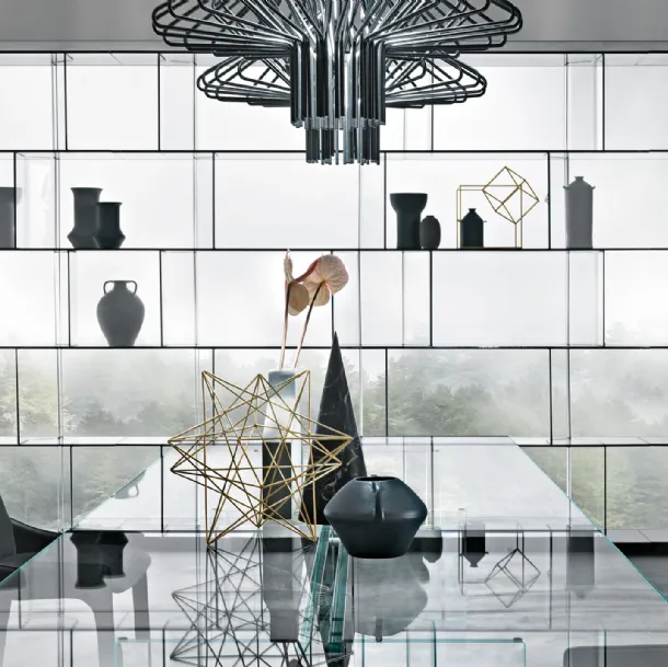 Inori Office Bookshelf in Glass with Wooden Base by Fiam