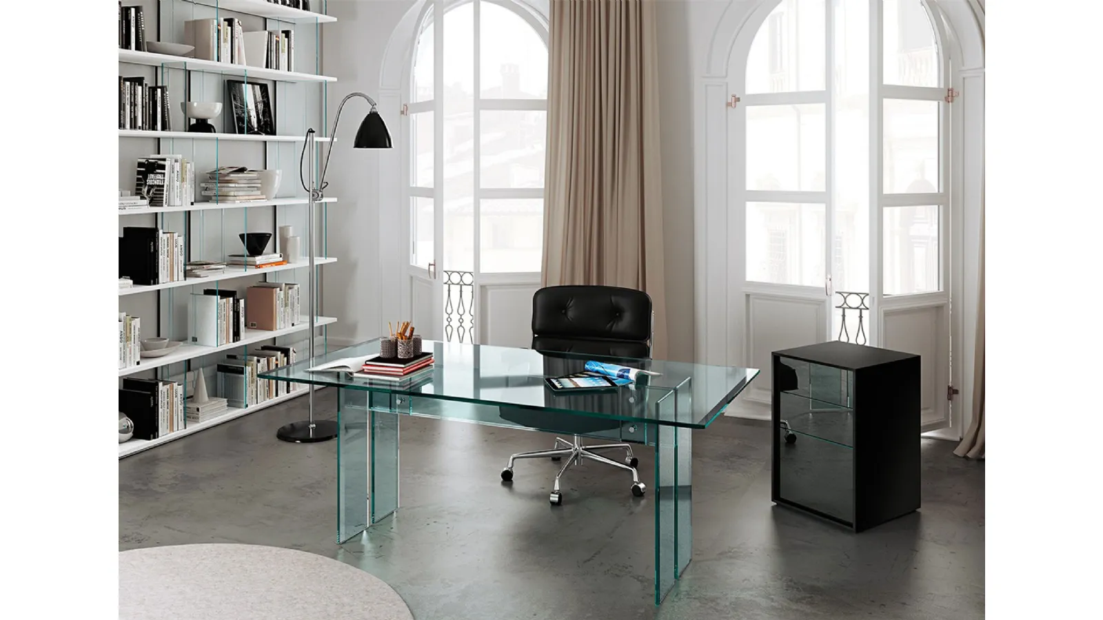 LLT Home transparent glass office desk by Fiam