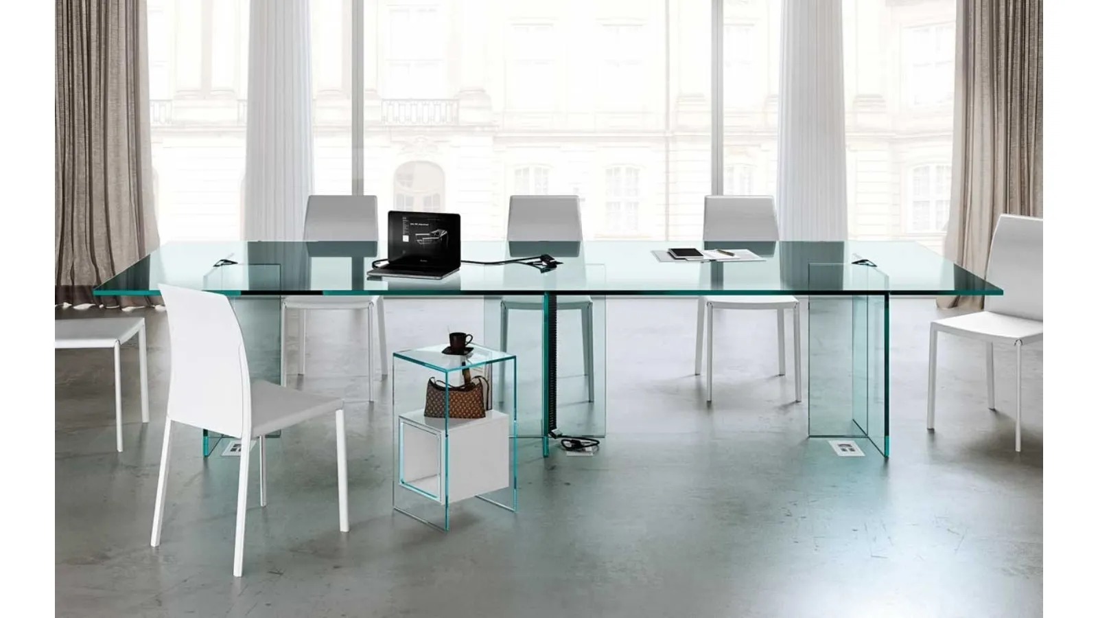 LLT Ofx Meeting transparent glass conference table by Fiam
