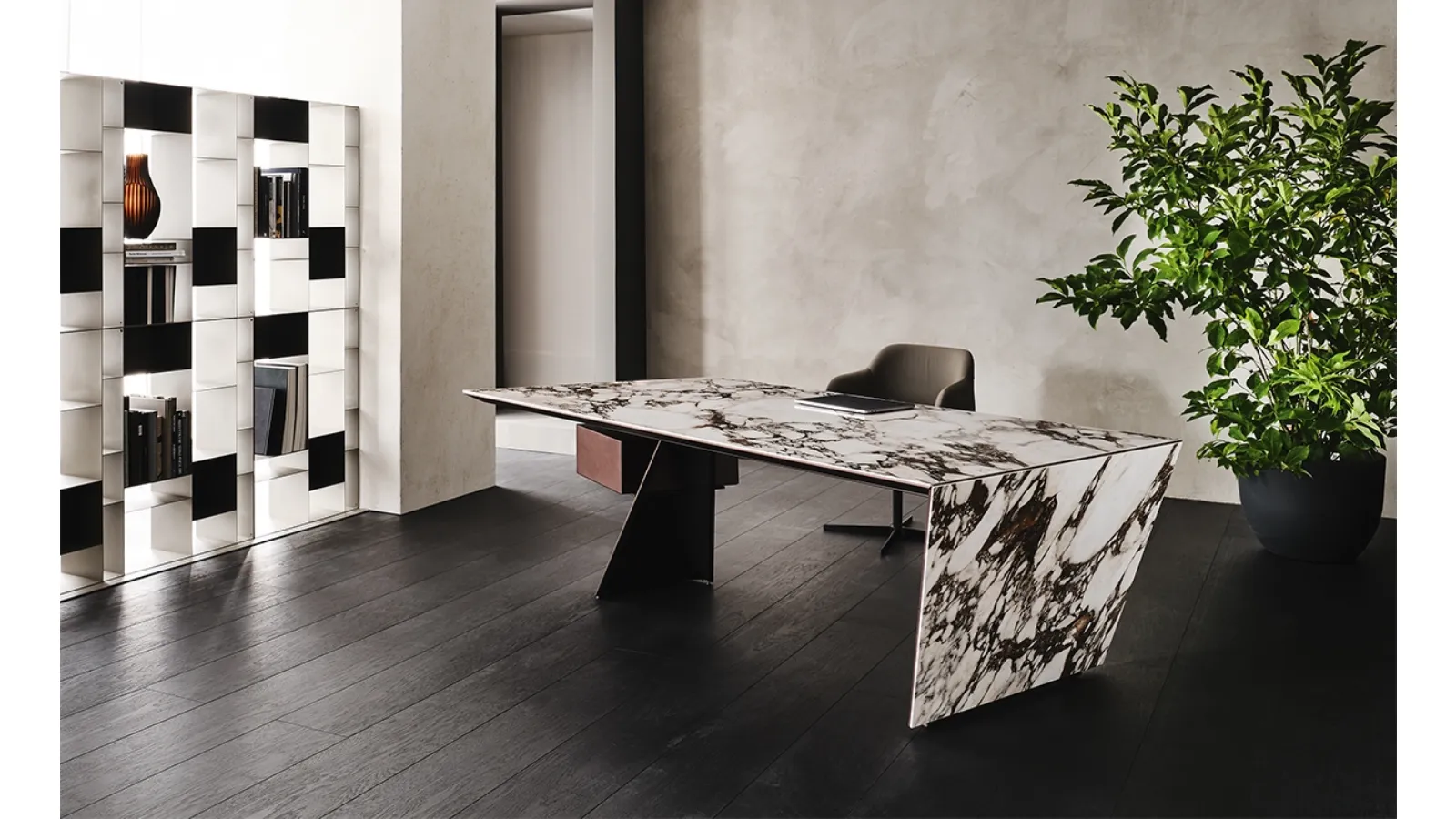Executive desk in ceramic Marmi and steel Nasdaq Keramik by Cattelan Italia