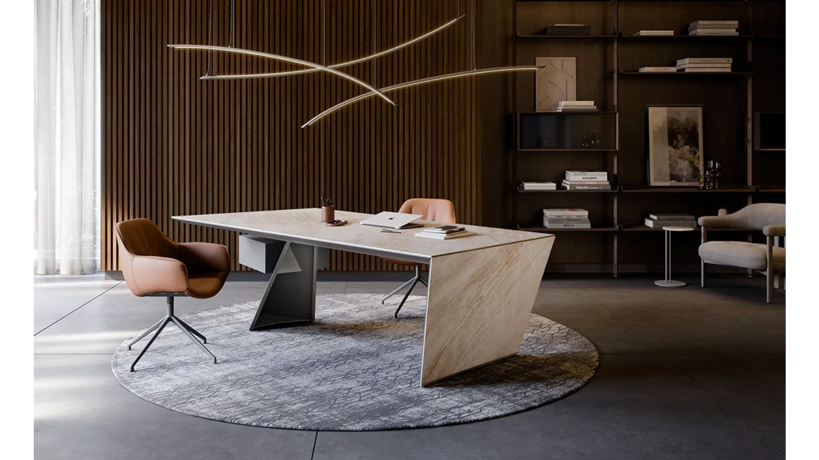 Executive desk in ceramic Marmi and steel Nasdaq Keramik by Cattelan Italia