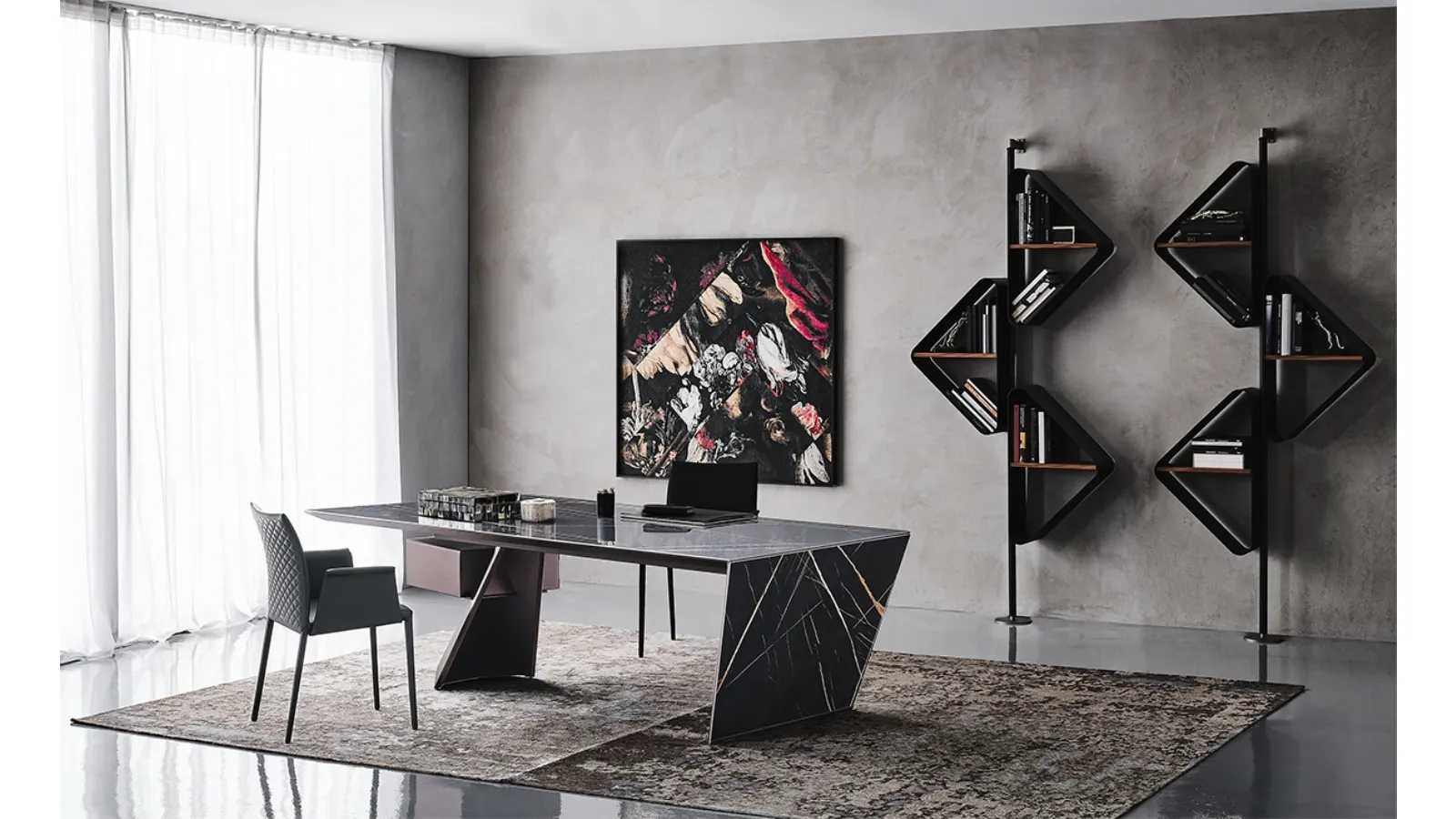 Executive desk in ceramic Marmi and steel Nasdaq Keramik by Cattelan Italia