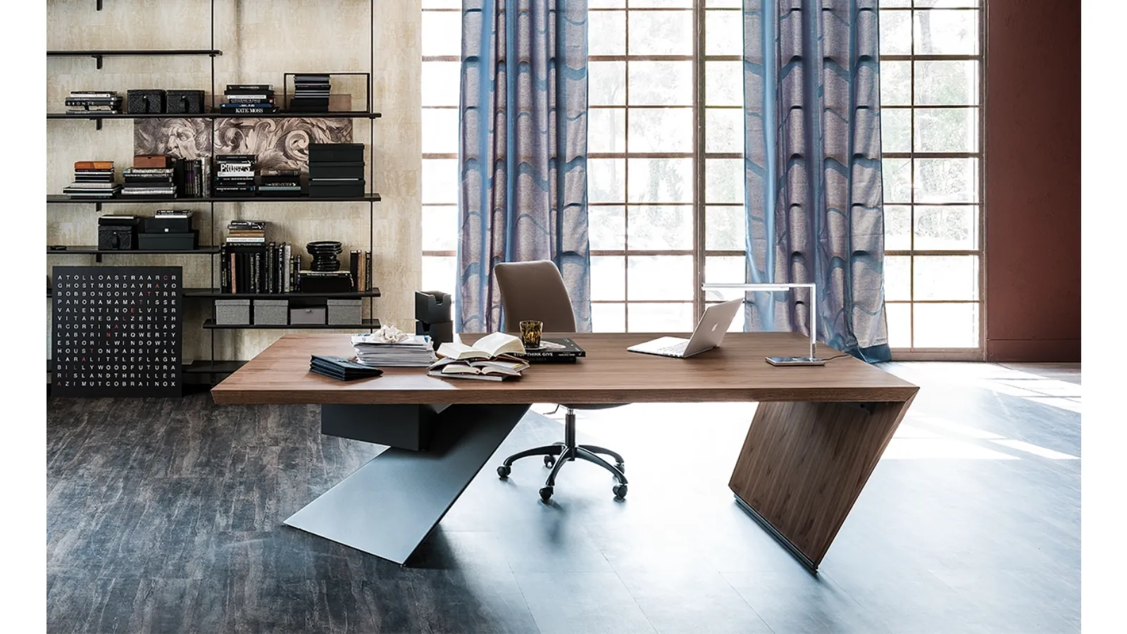 Executive wooden desk with steel leg Nasdaq by Cattelan Italia