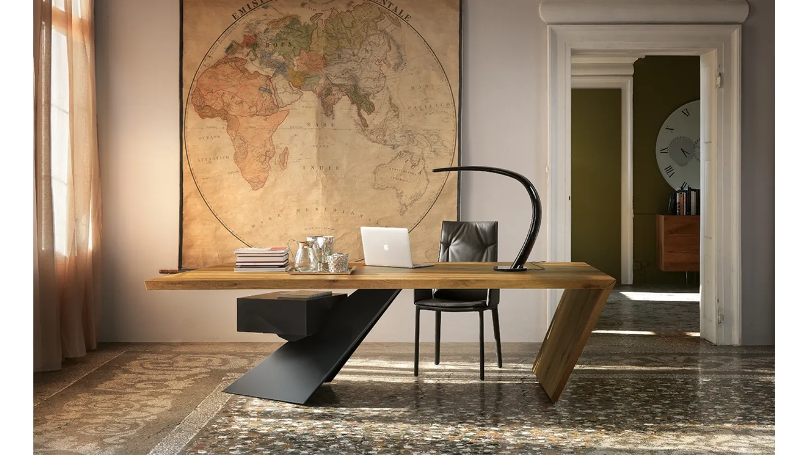 Executive desk in wood with steel leg Nasdaq by Cattelan Italia