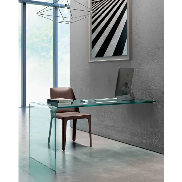 Rialto L Wall-mounted Curved Transparent Glass Operational Desk by Fiam