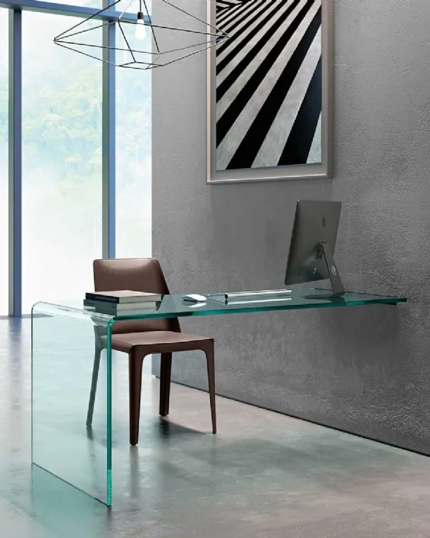 Rialto L Wall-mounted Curved Transparent Glass Operational Desk by Fiam