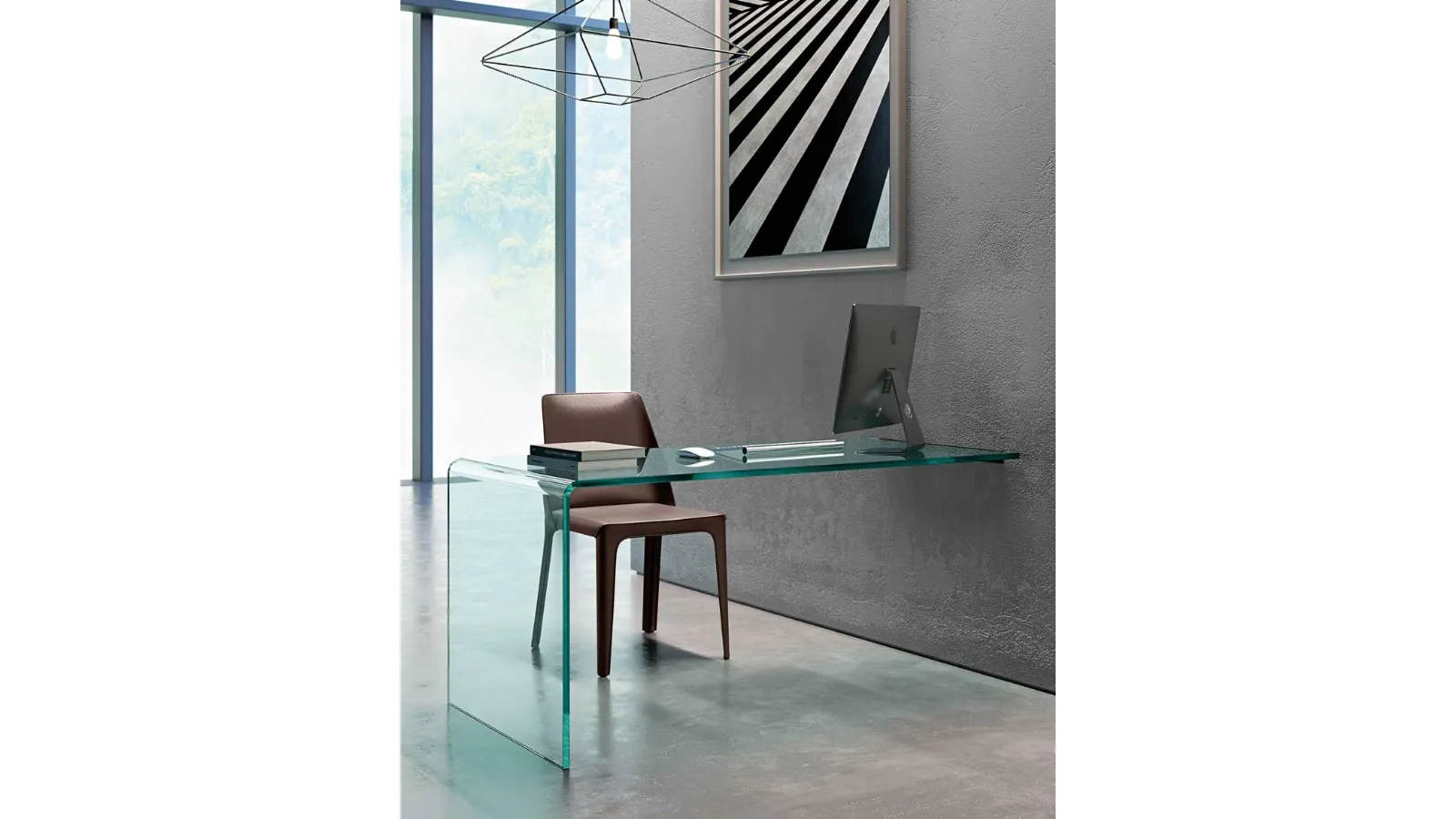 Rialto L Wall-mounted Curved Transparent Glass Operational Desk by Fiam