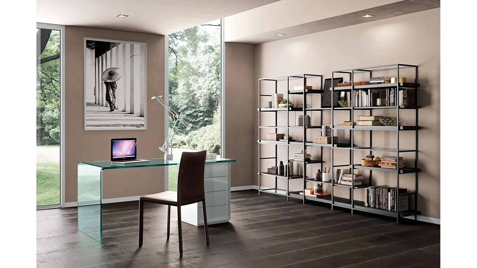 Rialto L Curved Transparent Glass Operational Desk by Fiam