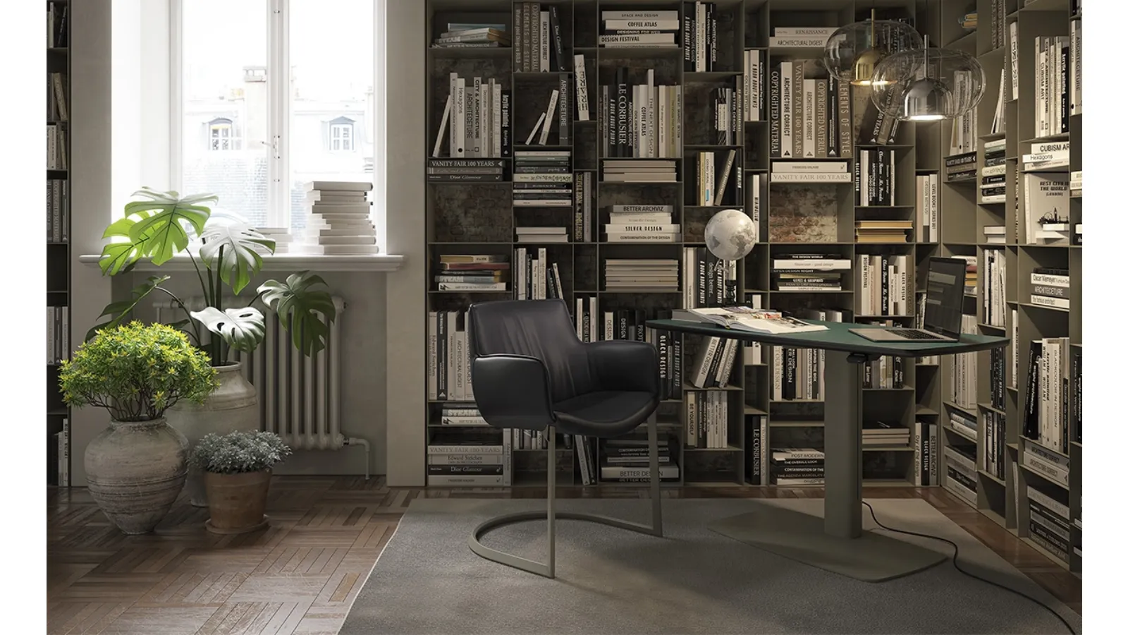 Leather and Metal Runner Leather Desk by Cattelan Italia
