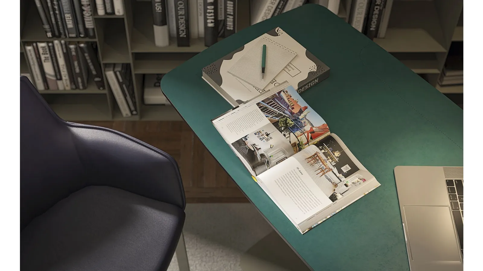 Operative Desk in Leather and Metal Runner Leather by Cattelan Italia