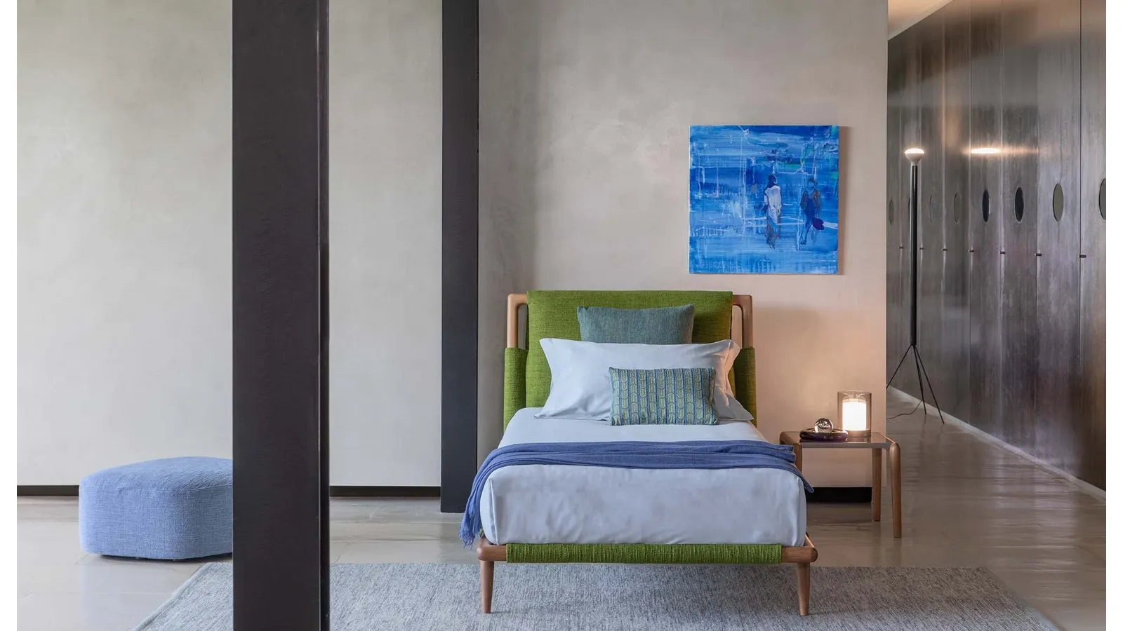 Single bed in fabric and wood Gaudì by Flou