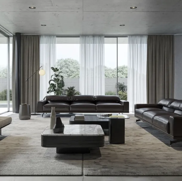 Linear leather sofa Altopiano by Vibieffe