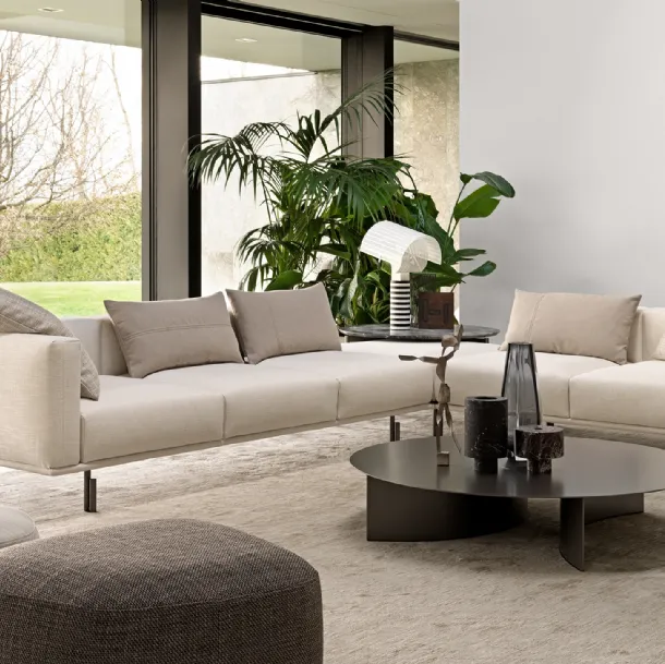 Binario modular corner sofa, with metal legs, feather cushions and adjustable backrest by Flou