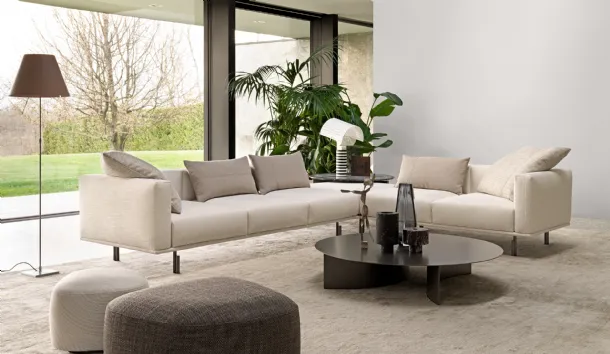 Binario modular corner sofa, with metal legs, feather cushions and adjustable backrest by Flou
