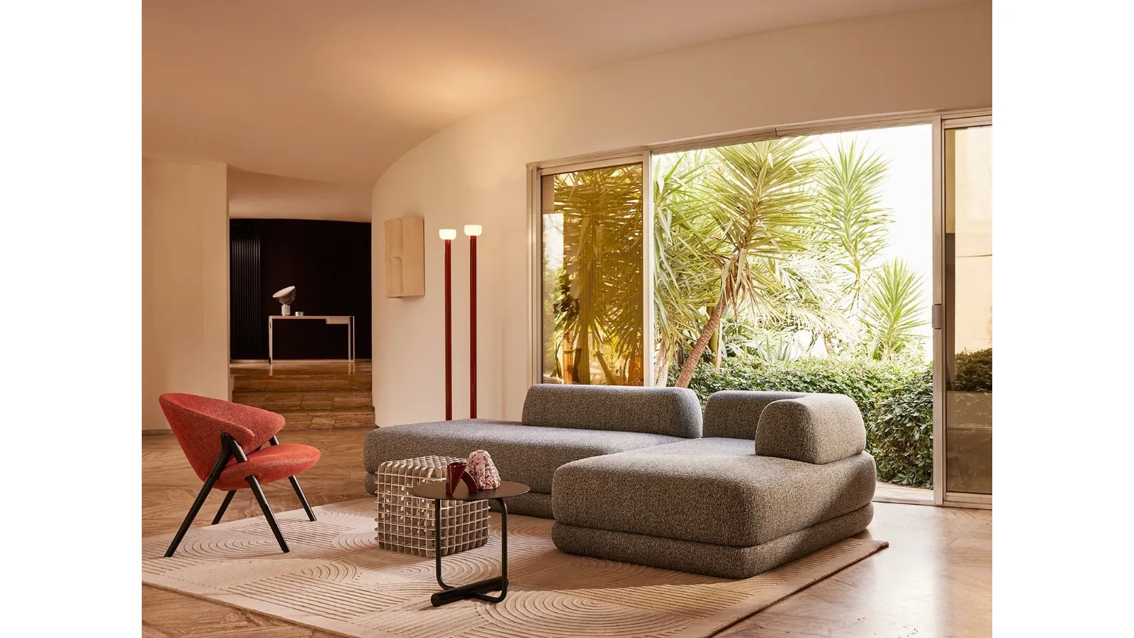 Zanotta Bumper fabric design sofa with chaise lounge