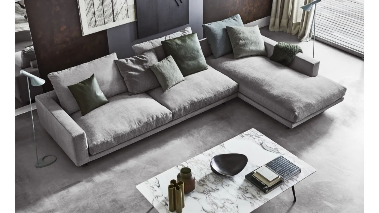 Upholstered fabric sofa with chaise lounge Campiello by Flexform