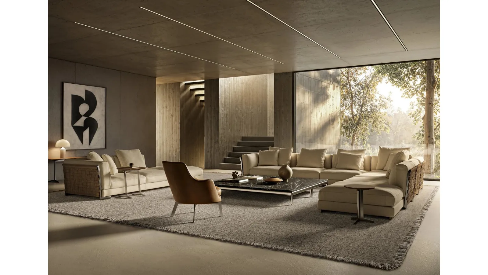 Corner sofa in fabric with a woven leather structure Cestone by Flexform