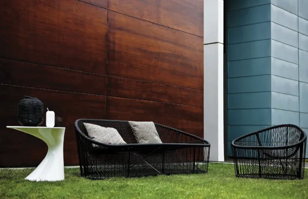 Outdoor steel sofa with powder-coated finish and PVC rod weave with nylon reinforcement Club by Zanotta
