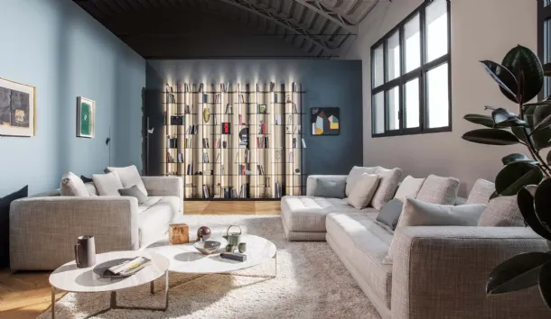 Quilted fabric sofa with peninsula Doze by Flou
