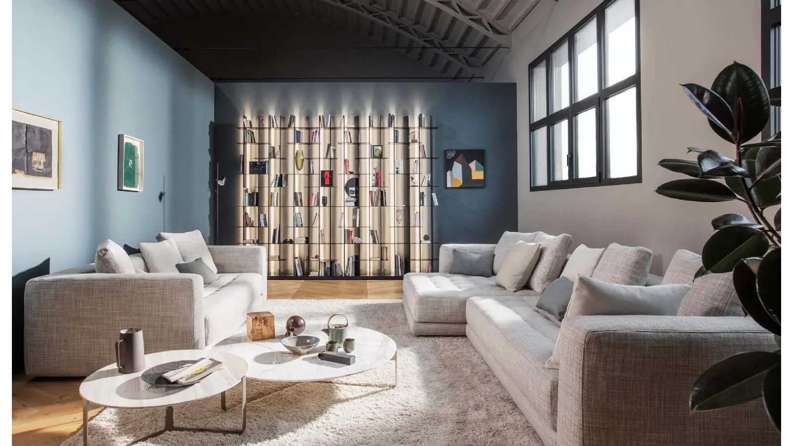 Quilted fabric sofa with peninsula Doze by Flou