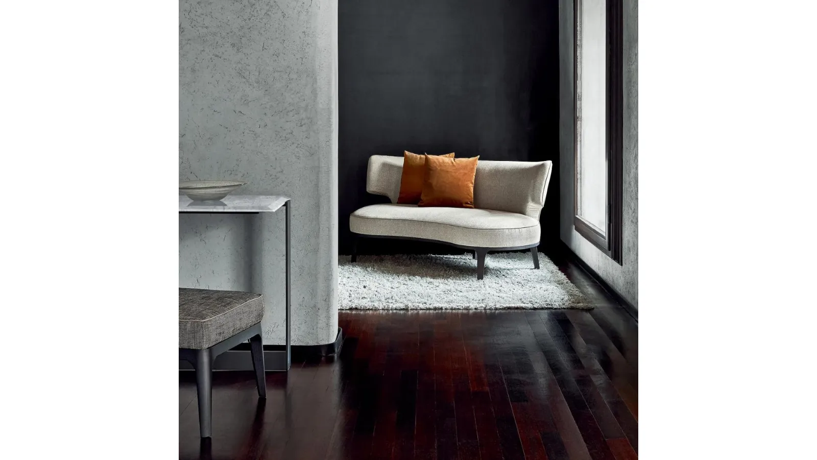 Two-seater linear sofa in Drop fabric by Flexform