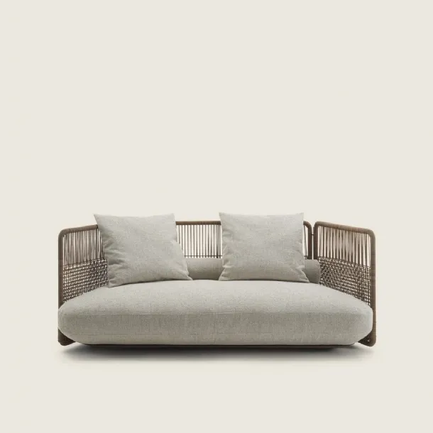 Linear fabric sofa with Everett woven leather structure by Flexform