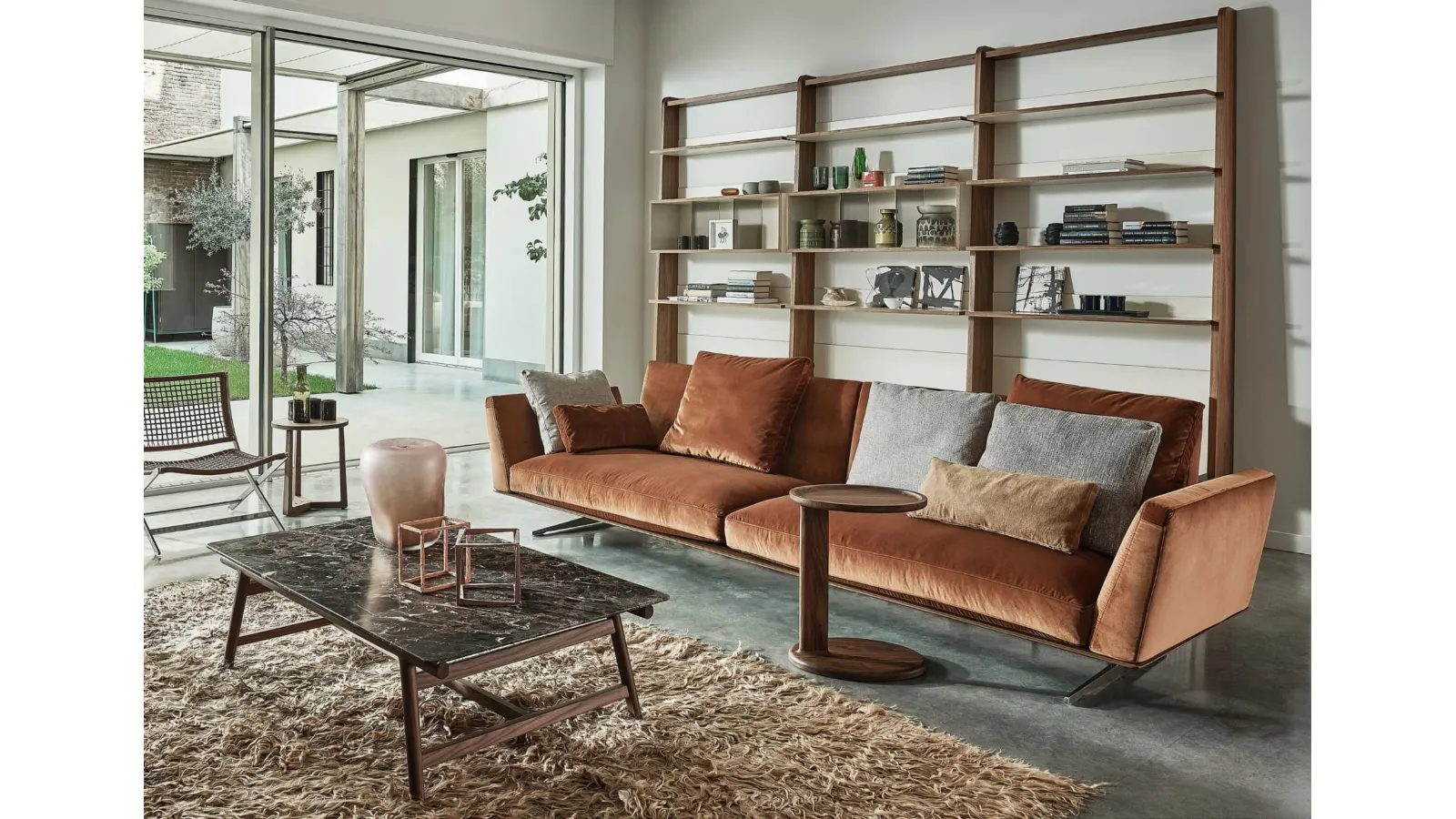Evergreen fabric linear sofa by Flexform