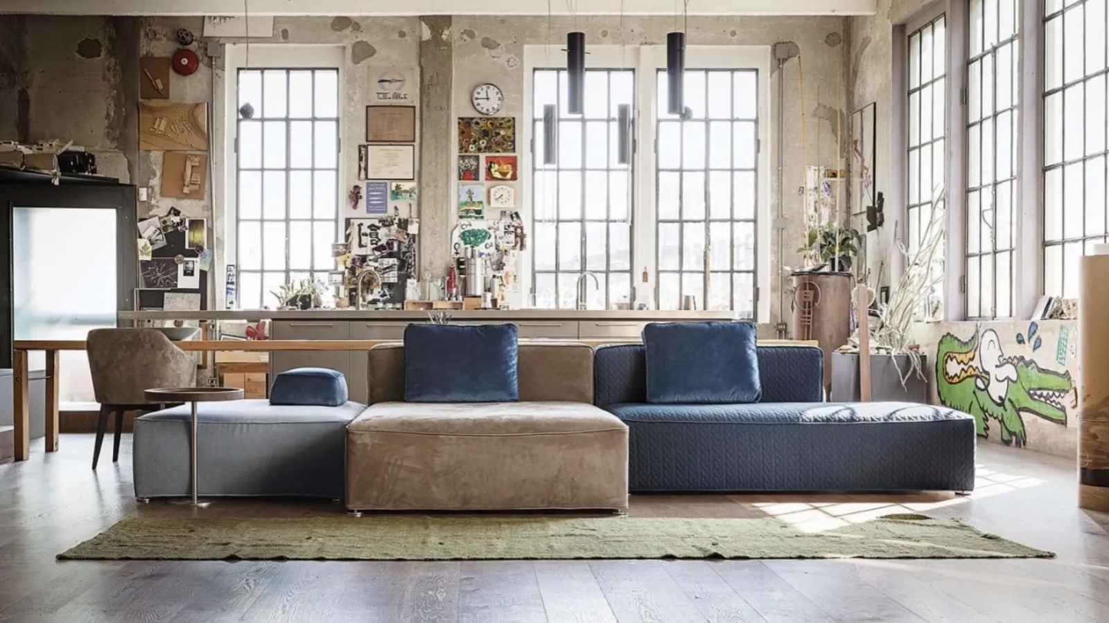 Glam fabric sofa with chaise lounge by Vibieffe