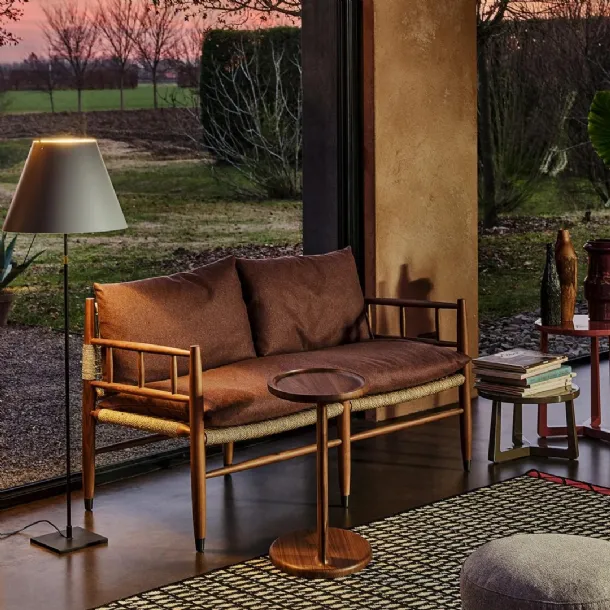 Solid wood and river reed sofa with Lee upholstered fabric seat by Flexform
