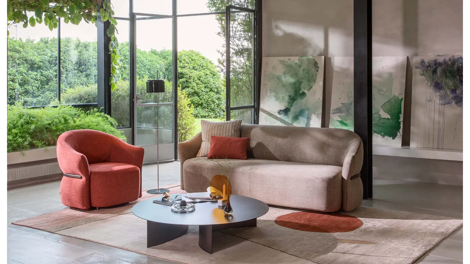 Madame Butterfly fabric linear sofa by Flou