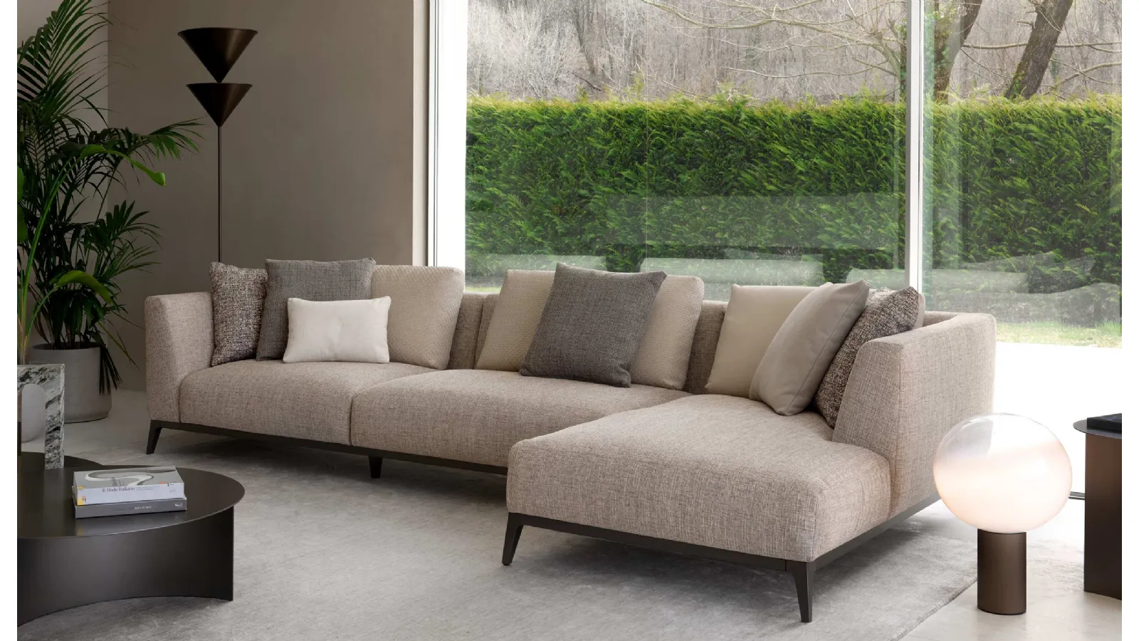 Fabric sofa with chaise longue Oliver by Flou