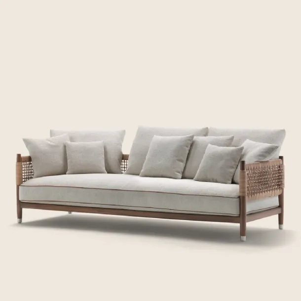 Parker linear sofa in padded fabric with a wooden structure by Flexform