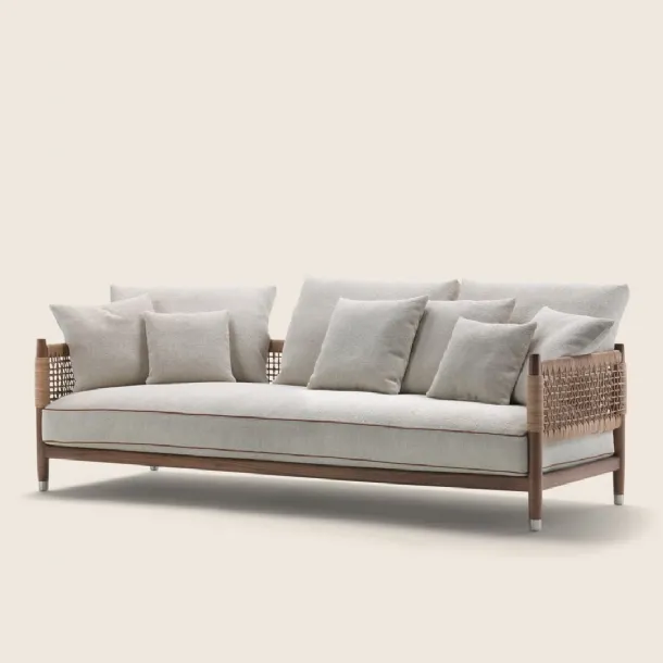 Parker linear sofa in padded fabric with a wooden structure by Flexform