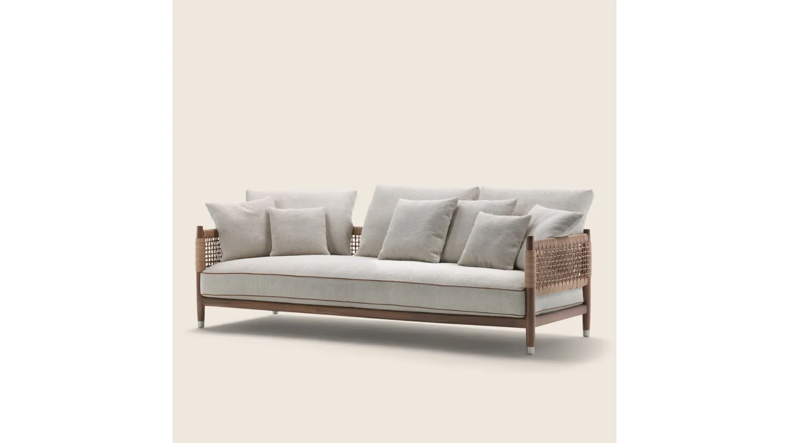 Parker linear sofa in padded fabric with a wooden structure by Flexform
