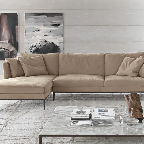Portofino leather sofa with chaise lounge by Alivar