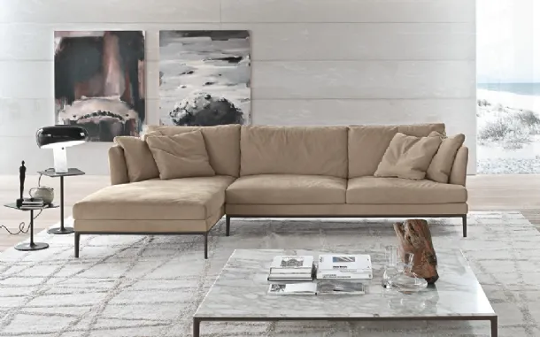 Portofino leather sofa with chaise lounge by Alivar
