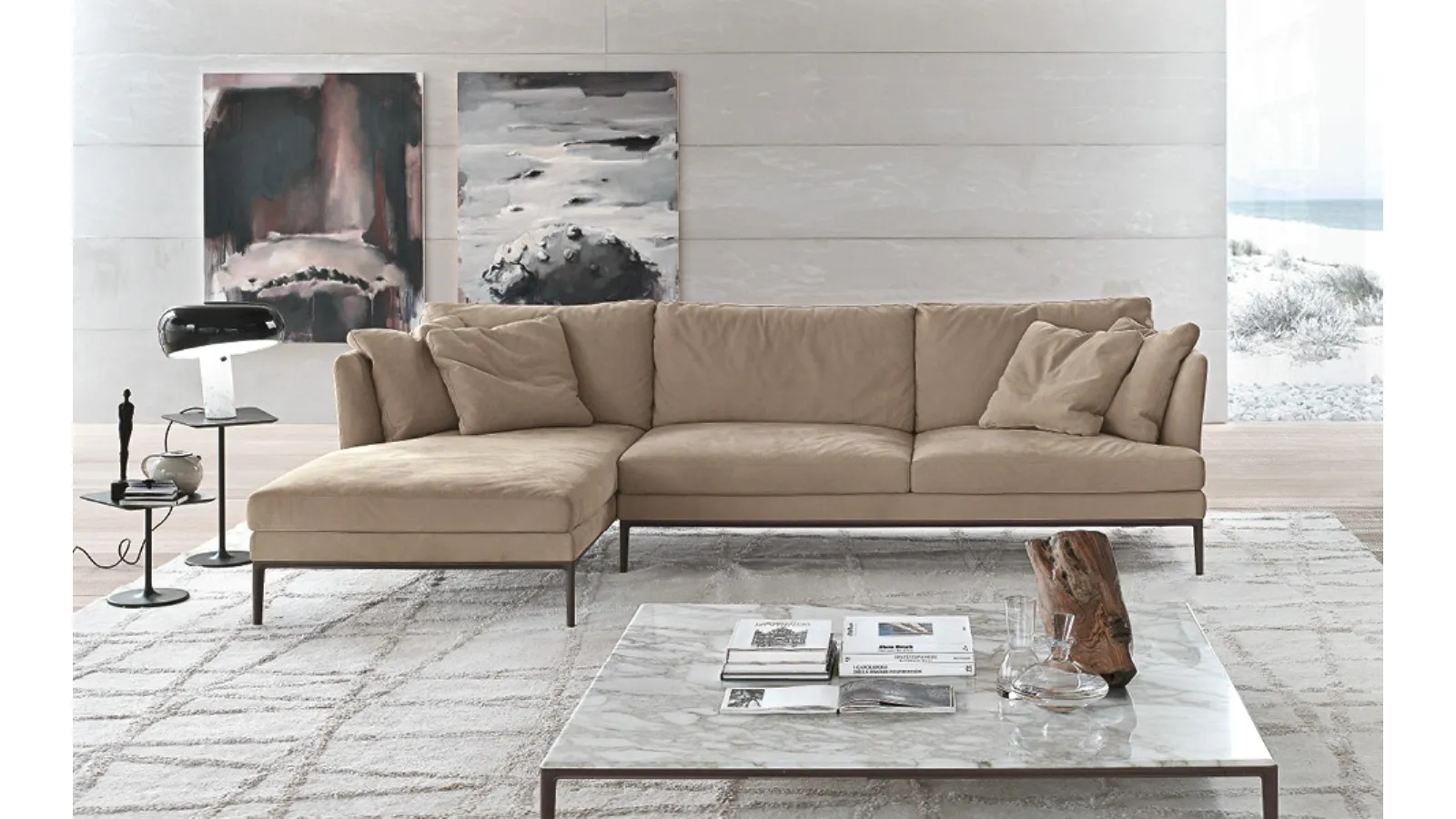 Portofino leather sofa with chaise lounge by Alivar
