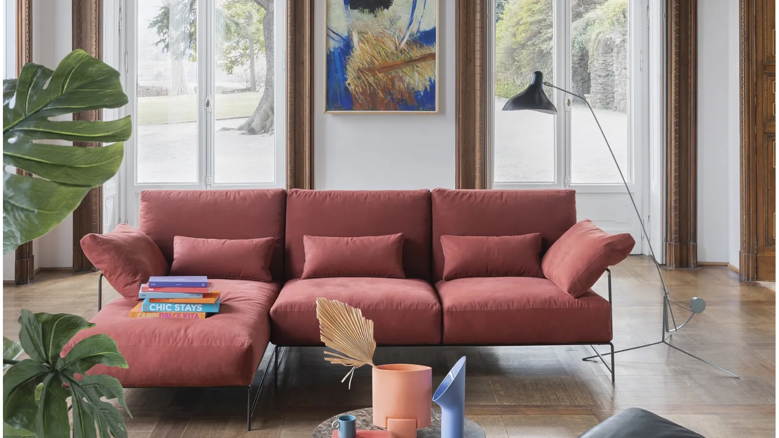 Fabric sofa with chaise lounge Rito by Desirèe