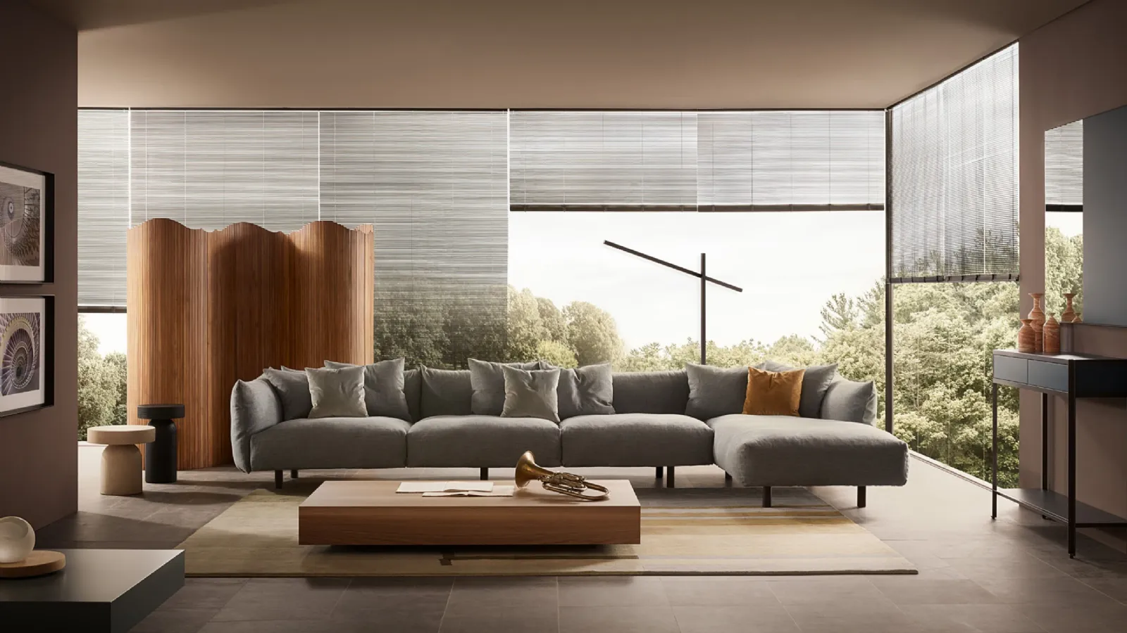 Upholstered fabric sofa with chaise lounge Soffio di Lema