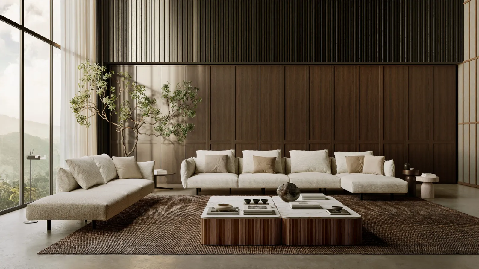 Soffio sofa with chaise by Lema