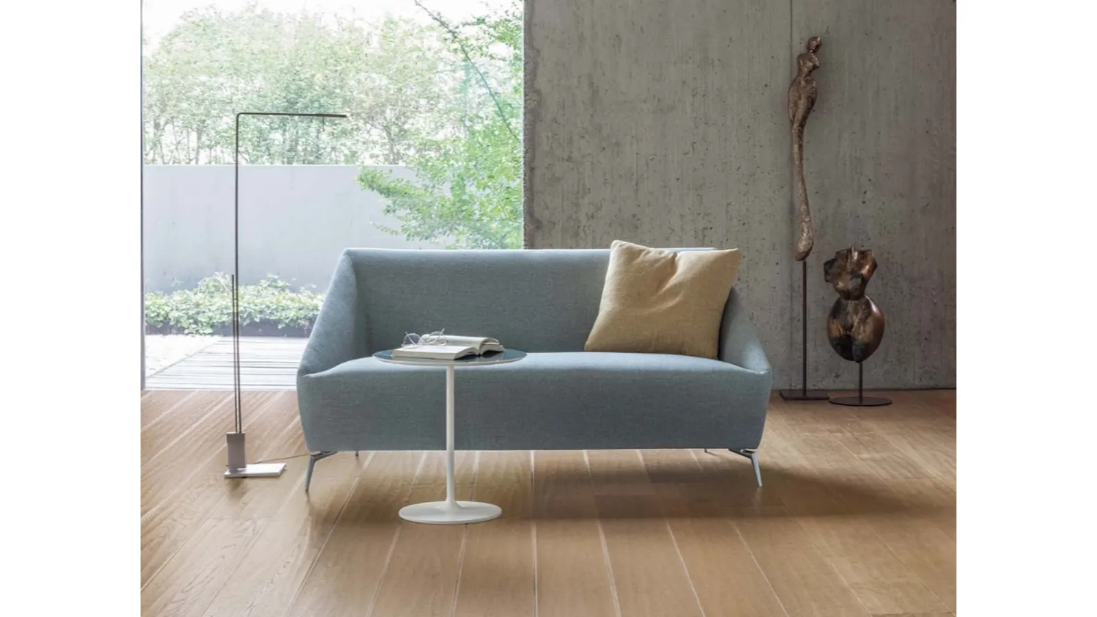 Two-seater linear sofa with oblique-cut armrest Zoe by Alivar